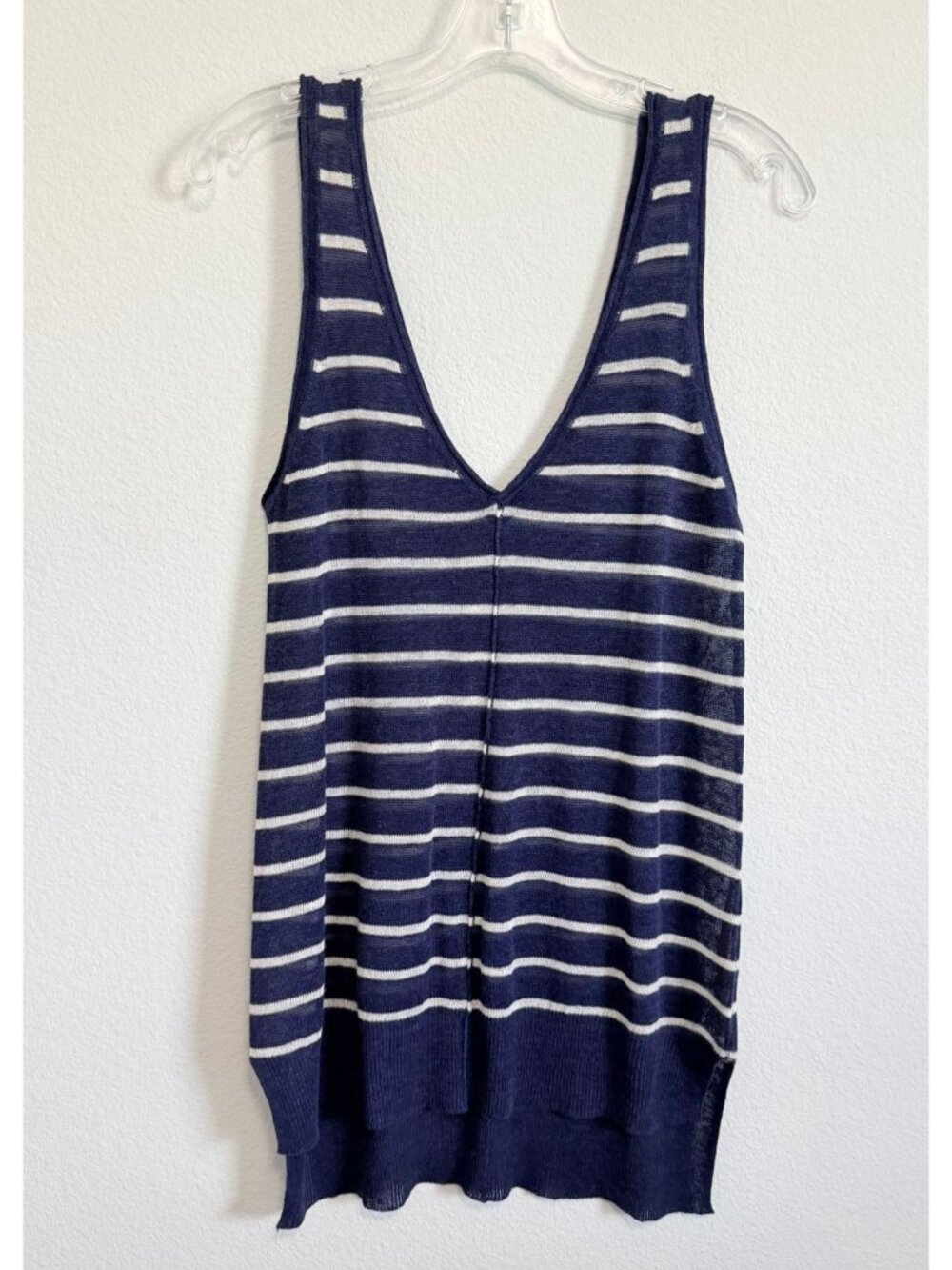Feel the Piece V-Neck Sleeveless Linen Blend Striped Hi-Low Tank Top Size XS/S